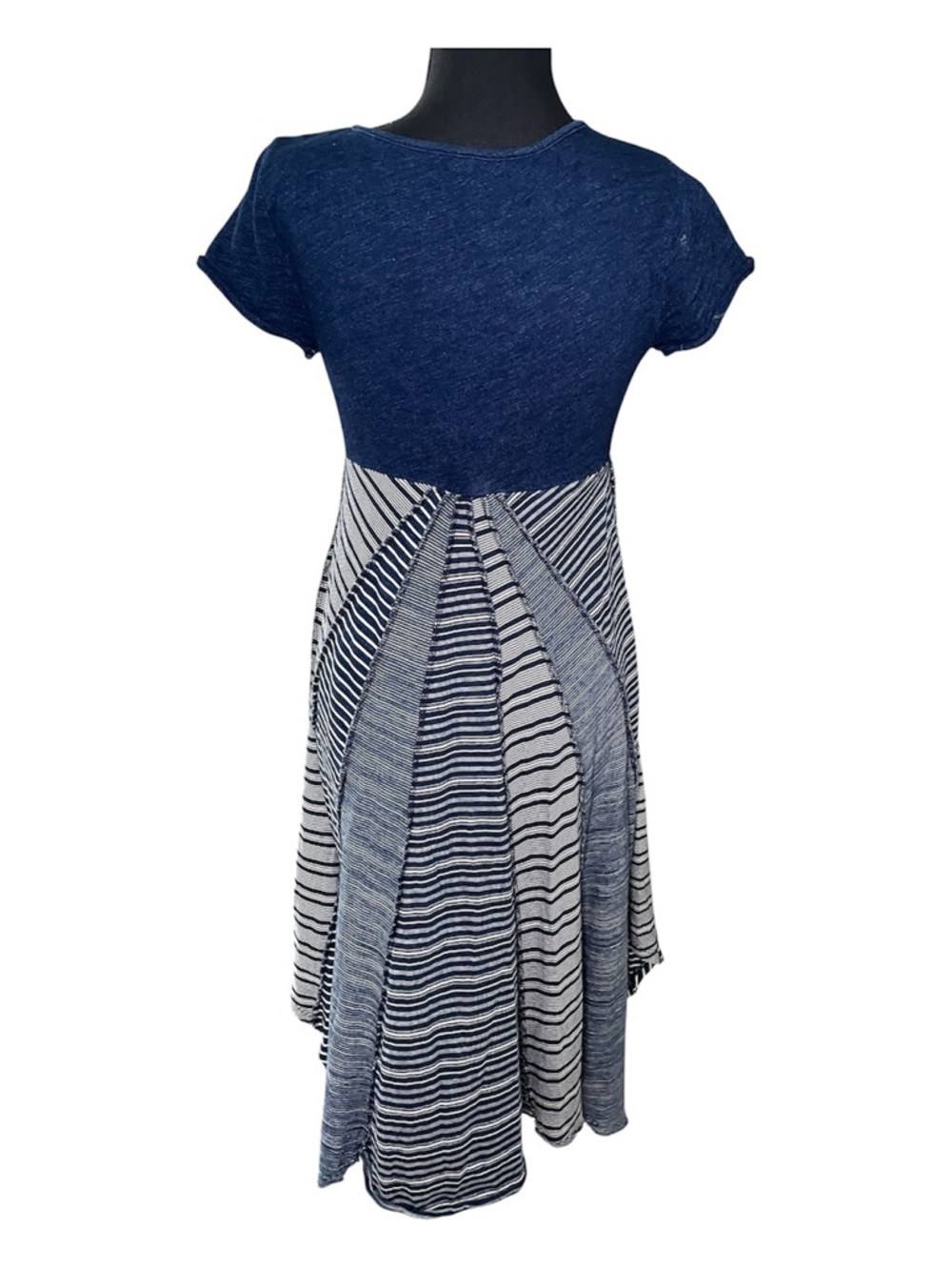 Free People Navy and White Striped Midi Dress Cotton Small -small hole see photo - Picture 2 of 7